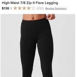 ALO Yoga High Waist 7/8 Zip It Flare Legging.  S.  Black.